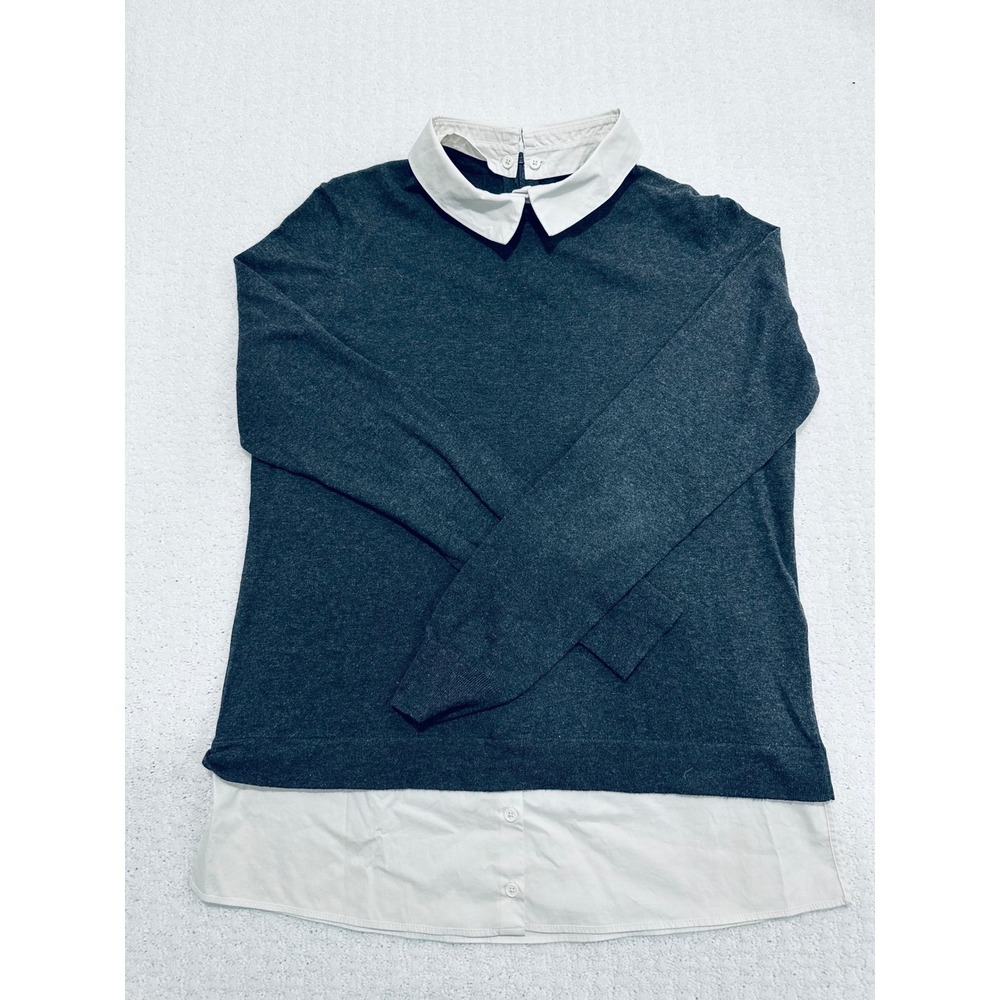 Hobbs London Sasha Peter Pan Collar Gray Sweater Shirt Small Wednesday Adams